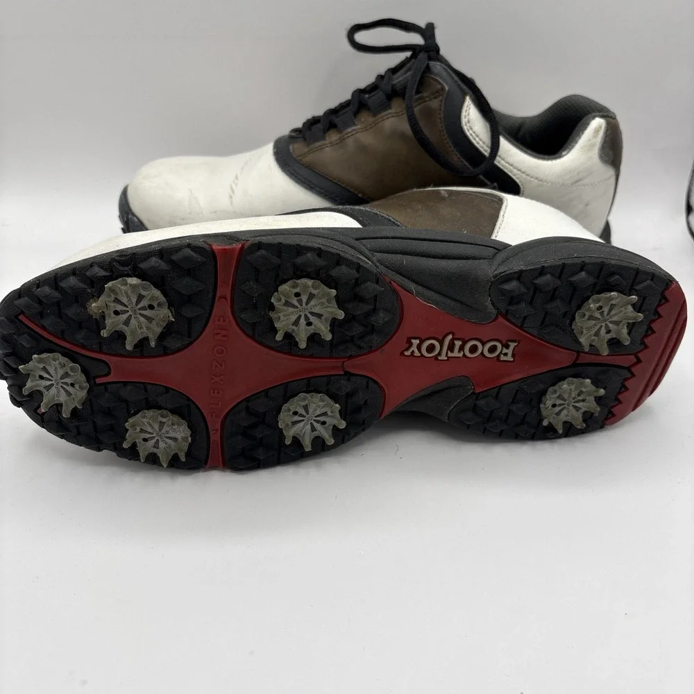 FootJoy GreenJoy 45516 White/Brown Leather Mens Golf Soft Spike Shoes Size 8.5 W